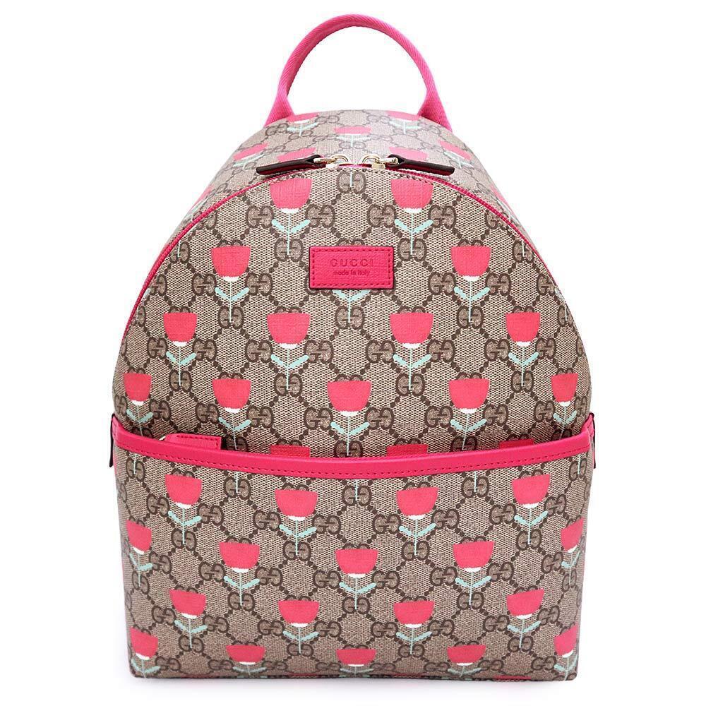 Gucci GG Supreme Canvas Leather Beige Cream Pink Backpack Daypack